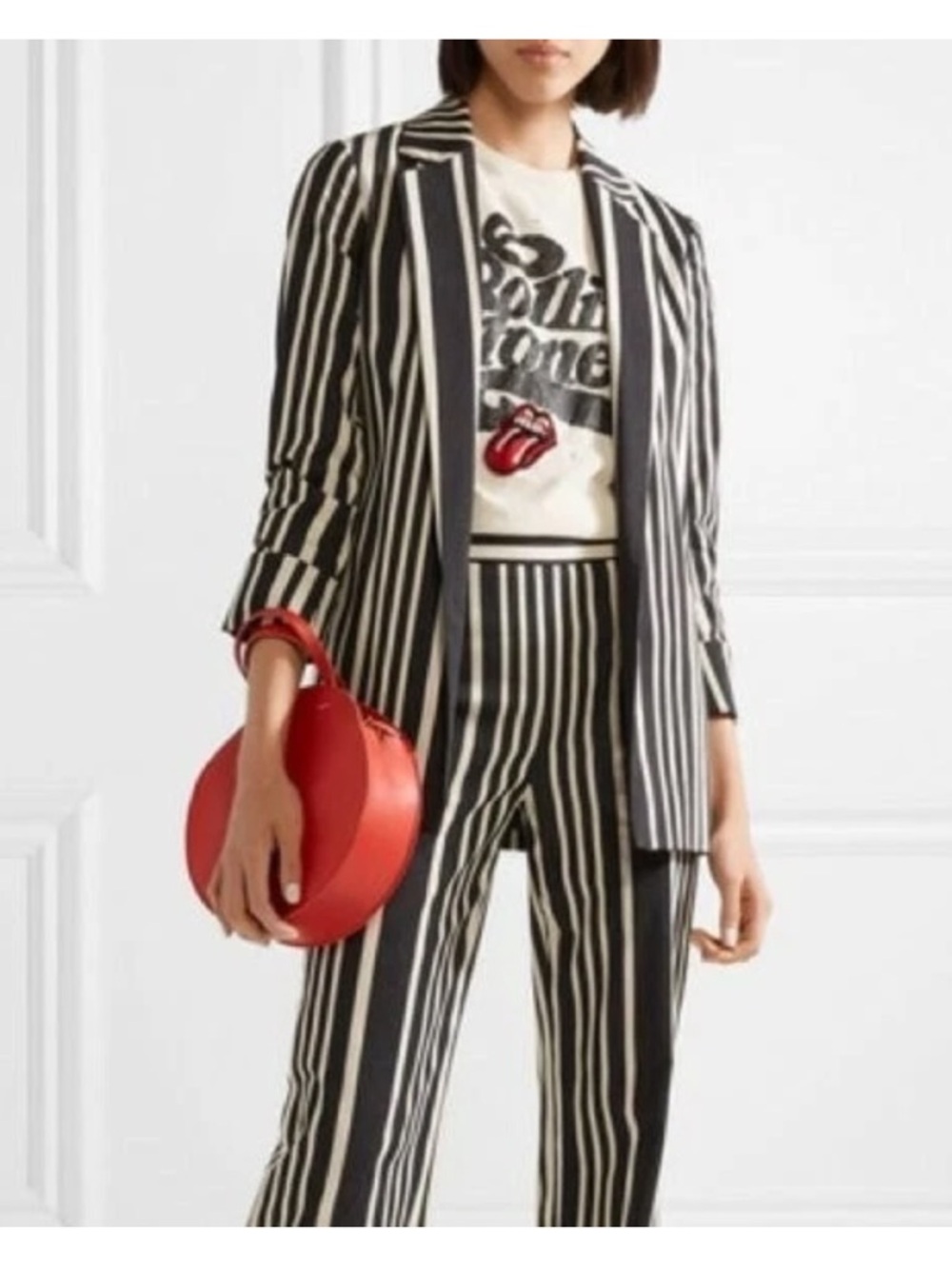 Alice + Olivia Black and White Vertical Stripe Blazer